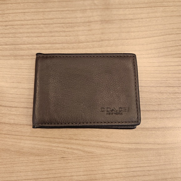 Coach Compact Billfold Wallet Insert Brown Pebble Leather - Picture 1 of 5